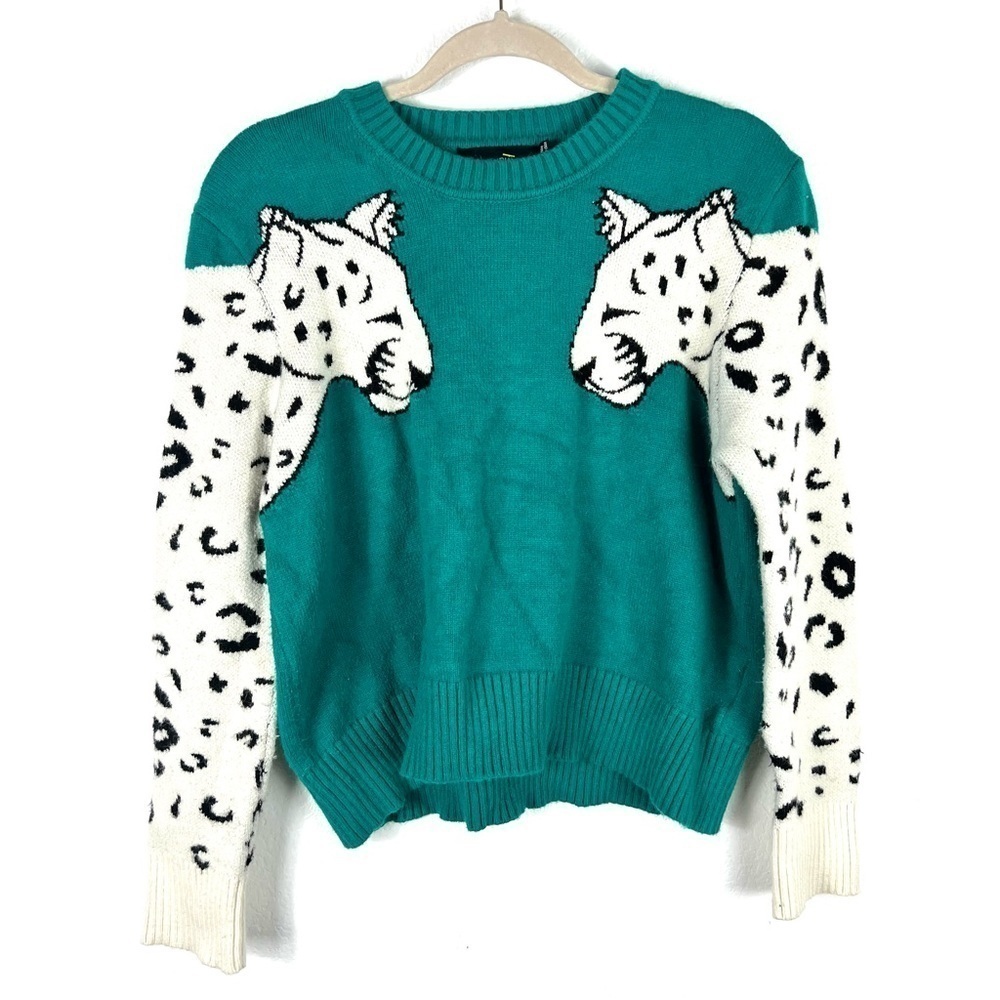 MINKPINK Teal and White Leopard Sweater